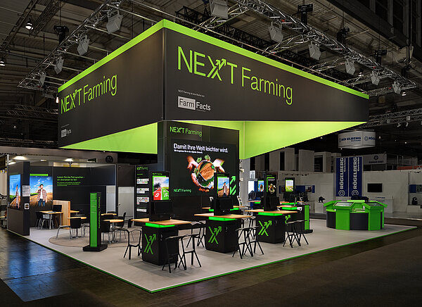 NEXT Farming exhibition stand at AGRITECHNICA 2019, in black and green. 